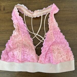 PINK Victoria Secret Women's Lace Strappy Back Bralette Pink Small